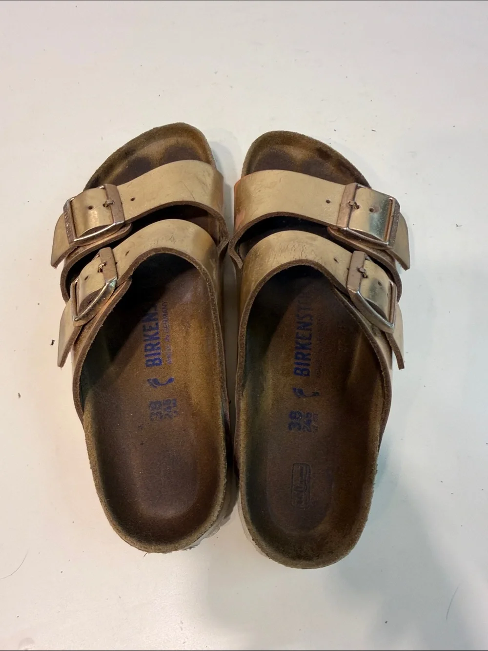 Used Birkenstock Metallic Bronze Double-Strap Slide Sandals women’s size 7-7.5